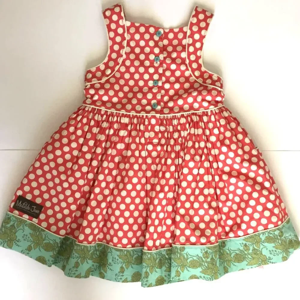 Matilda Jane Red‎ White Polka Dot Dress Girls Ruffle Hem Button Front Size 6